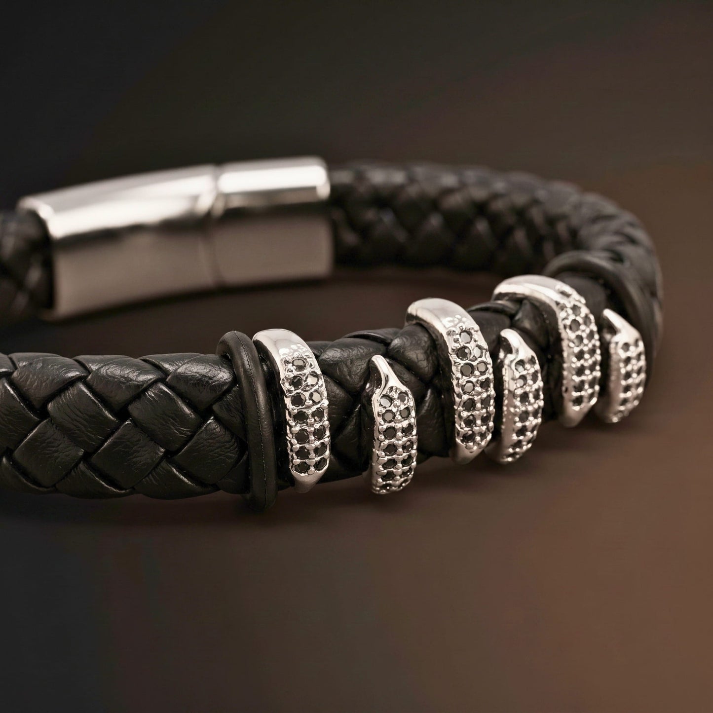 THE MEN THING Leather Bracelet SERPENT CLAW BLACK - 12mm Genuine Leather Bracelet with Stainless Steel Magnetic Buckle for Men & Boys (8 inch)