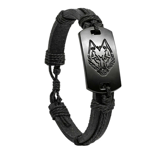THE MEN THING Leather Bracelet SHADOW WOLF - 22mm Genuine Leather Bracelet for Men & Boys (Adjustable)