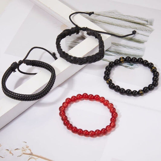 THE MEN THING Leather Bracelet SHADOWFORGE BRACELET - 4 Pcs Genuine Braided Leather Bracelet Set for Men & Boys (8 inch)