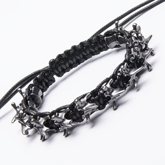 THE MEN THING Leather Bracelet SPINECLAW - BLACK - Genuine Braided Leather Adjustable Bracelet for Men & Boys