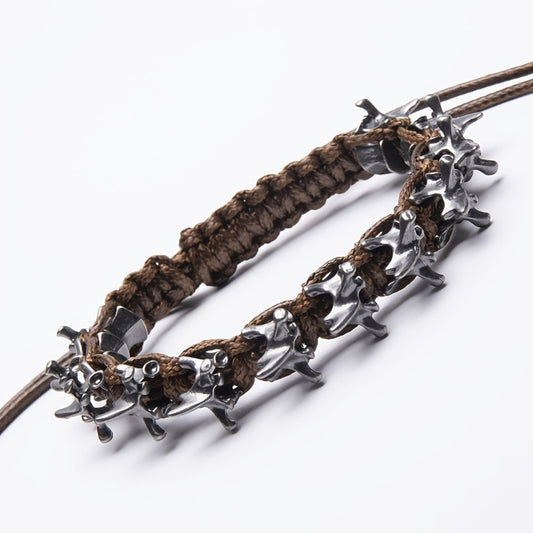 THE MEN THING Leather Bracelet SPINECLAW - BROWN - Genuine Braided Leather Adjustable Bracelet for Men & Boys