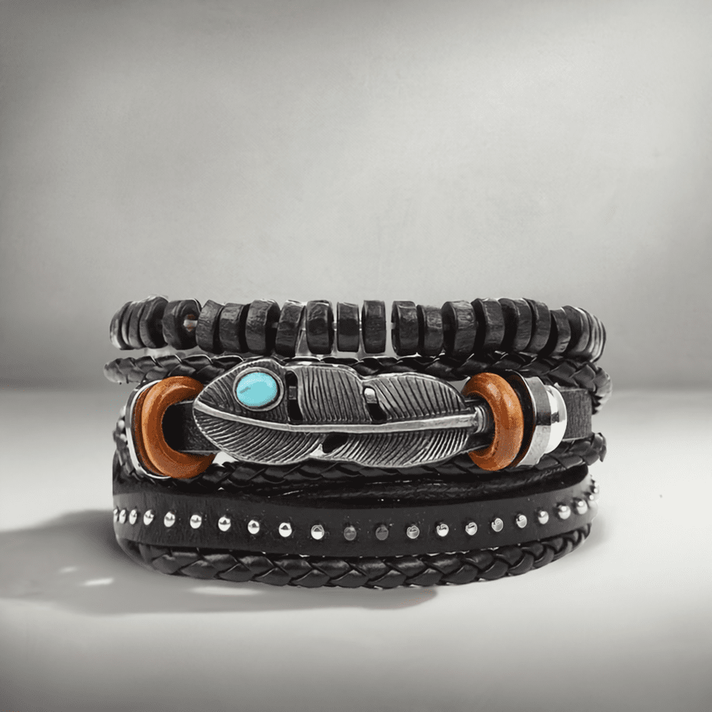 THE MEN THING Leather Bracelet STORMWEAVER - 3 Pcs Genuine Braided Leather Bracelet Set for Men & Boys (8 inch)