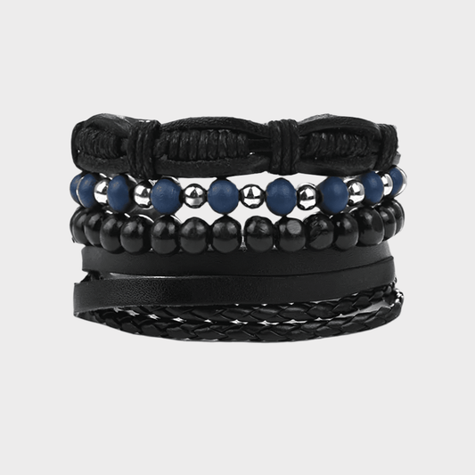 THE MEN THING Leather Bracelet TWILIGHT FORGE - 4 Pcs Genuine Braided Leather Bracelet Set for Men & Boys (8 inch)