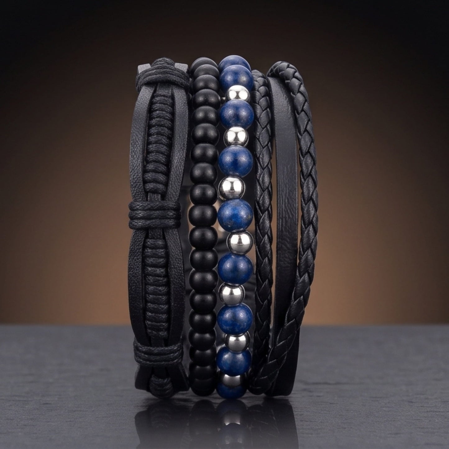 THE MEN THING Leather Bracelet TWILIGHT FORGE - 4 Pcs Genuine Braided Leather Bracelet Set for Men & Boys (8 inch)
