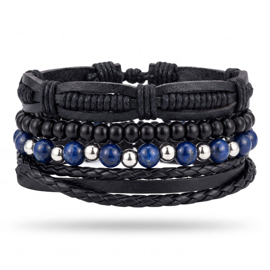 THE MEN THING Leather Bracelet TWILIGHT FORGE - 4 Pcs Genuine Braided Leather Bracelet Set for Men & Boys (8 inch)
