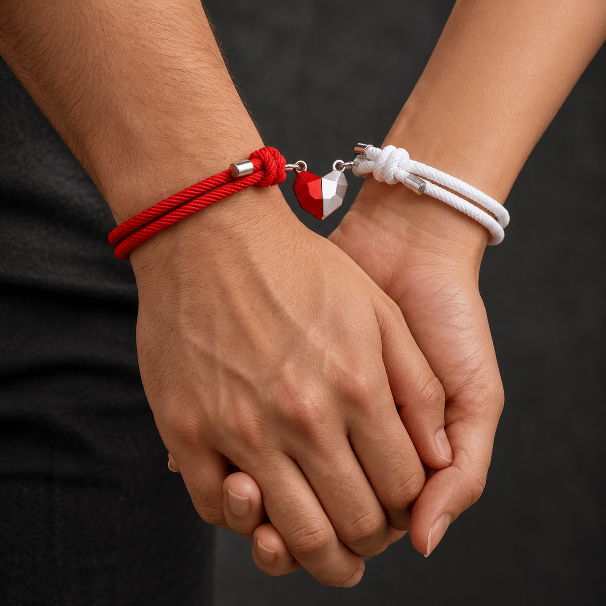 THE MEN THING Leather Bracelet TWIN HEART LINK - Bracelet with Heart Charm for Men and Women Adjustable Couples Rope Bracelet