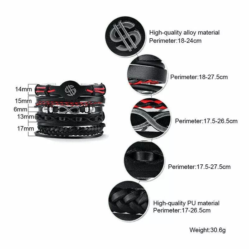 THE MEN THING Leather Bracelet URBAN DOLLAR - 5 Pcs Genuine Braided Leather Bracelet Set for Men & Boys (8 inch)