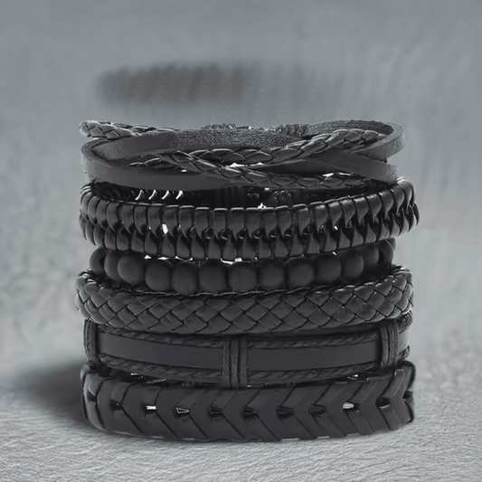 THE MEN THING Leather Bracelet VENOM CUFF - Multi-layer Genuine Braided Leather Bracelet Set for Men & Boys (8 inch)