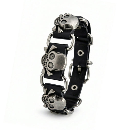THE MEN THING Leather Bracelet VIKING SKULL - 23 mm Genuine Leather Adjustable Bracelet for Men & Boys (8 to 9 inch)