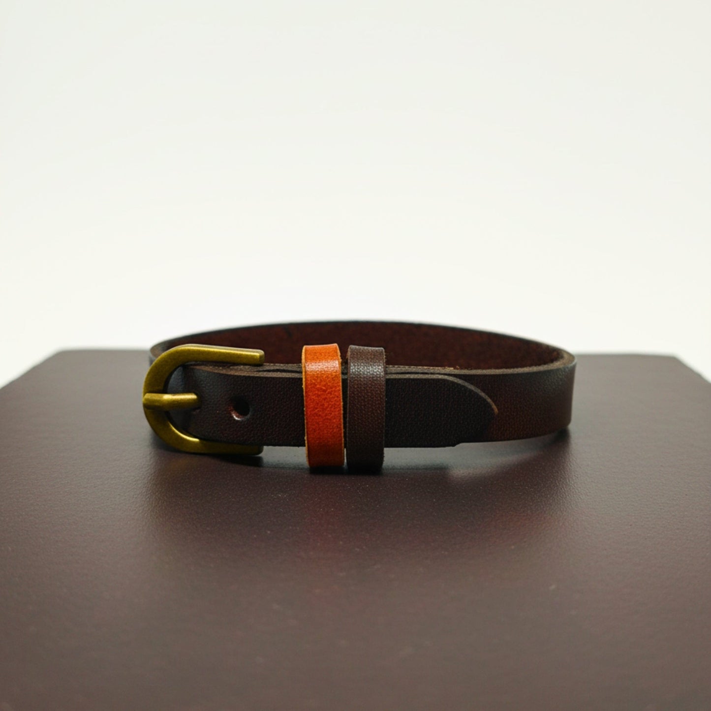 THE MEN THING Leather Bracelet VINTAGE LOOP - 10mm Dark Brown Genuine Leather Adjustable Bracelet for Men & Boys (8.8 inch)