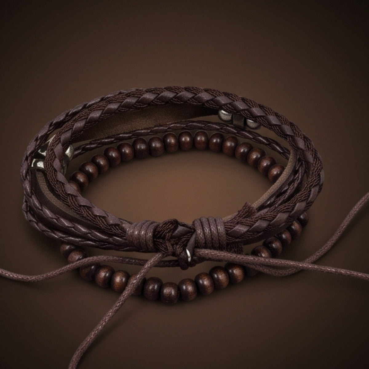 THE MEN THING Leather Bracelet VINTAGE PLUME - 3Pcs Genuine Leather Adjustable Bracelets Set for Men & Boys (8 inch)