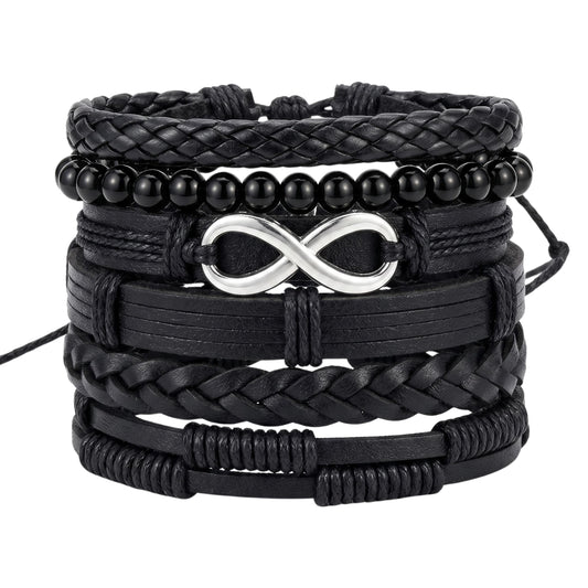 THE MEN THING Leather Bracelet VOID INFINITY - 6 Pcs Genuine Braided Leather Adjustable Bracelets for Men & Boys