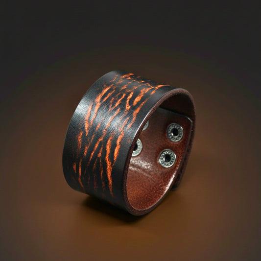 THE MEN THING Leather Bracelet WILD FLAME - 40mm Brown Genuine Leather Adjustable Bracelet for Men & Boys (9 inch)