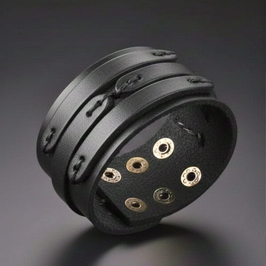 THE MEN THING Leather Bracelet WILDFIRE WRAP BLACK - Genuine Braided Leather Bracelet Set for Men & Boys (8 inch)