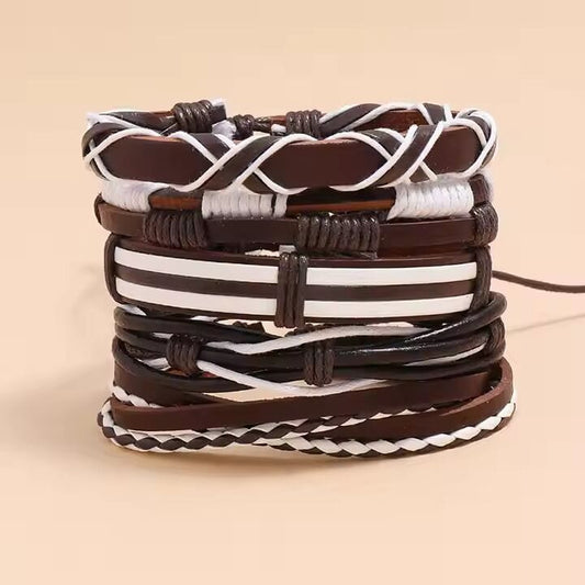 THE MEN THING Leather Bracelet WOLFBANE STRAPS - 5 Pcs Genuine Braided Leather Bracelet Set for Men & Boys (8 inch)