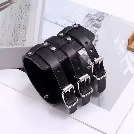 THE MEN THING Leather Bracelet WRAITHBINDER BLACK - Genuine Braided Leather Bracelet Set for Men & Boys (8inch)