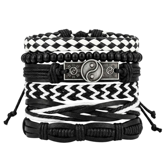 THE MEN THING Leather Bracelet YIN FORCE - 6 Pcs Genuine Leather Adjustable Bracelet for Men & Boys