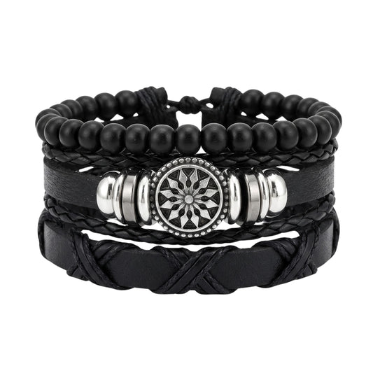 THE MEN THING Leather Bracelet ZENITH EDGE - 3 Pcs Genuine Braided Leather Adjustable Bracelets for Men & Boys
