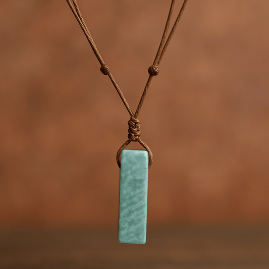 THE MEN THING Leather Necklace AMAZONITE AURA - Natural Crystal Pendant with Adjustable Pure Leather Cord Necklace for Men & Boys
