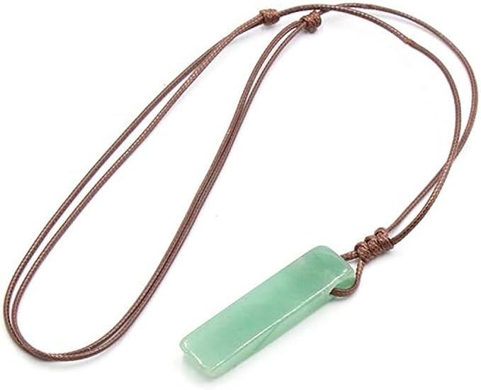 THE MEN THING Leather Necklace AVENTURINE MIRAGE - Natural Crystal Pendant with Adjustable Pure Leather Cord Necklace for Men & Boys