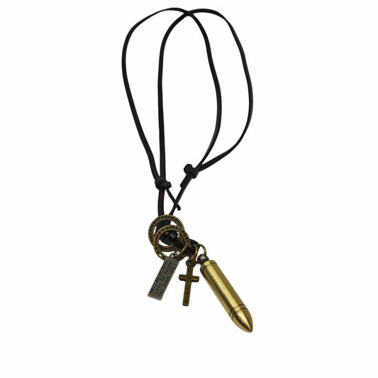 THE MEN THING Leather Necklace BULLET FAITH - Titanium Steel Gold BULLET Pendant with Adjustable Pure Leather Cord Necklace for Men & Boys