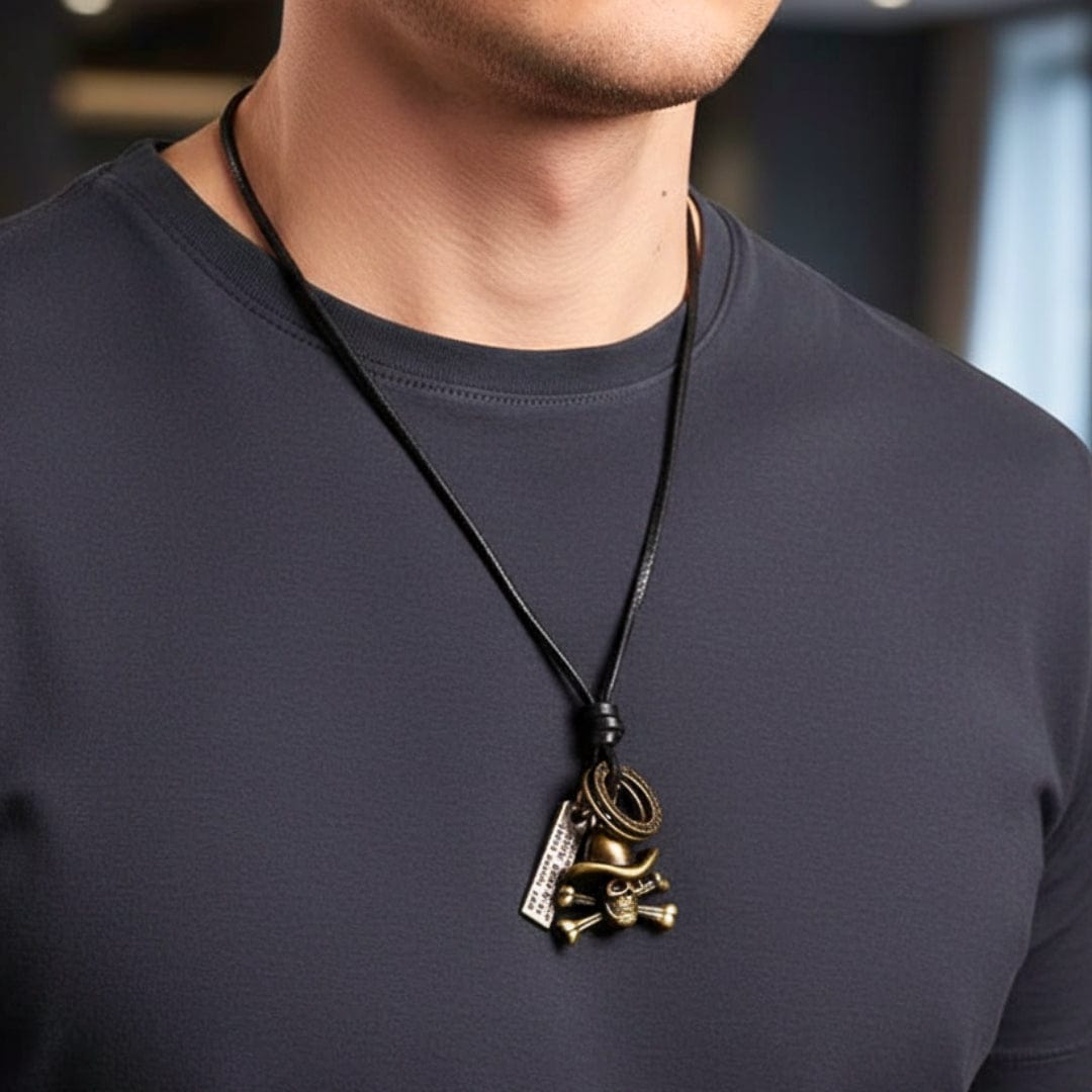 Buy Now Premium Leather Necklace - COWBOY SKULL - Vintage Alloy