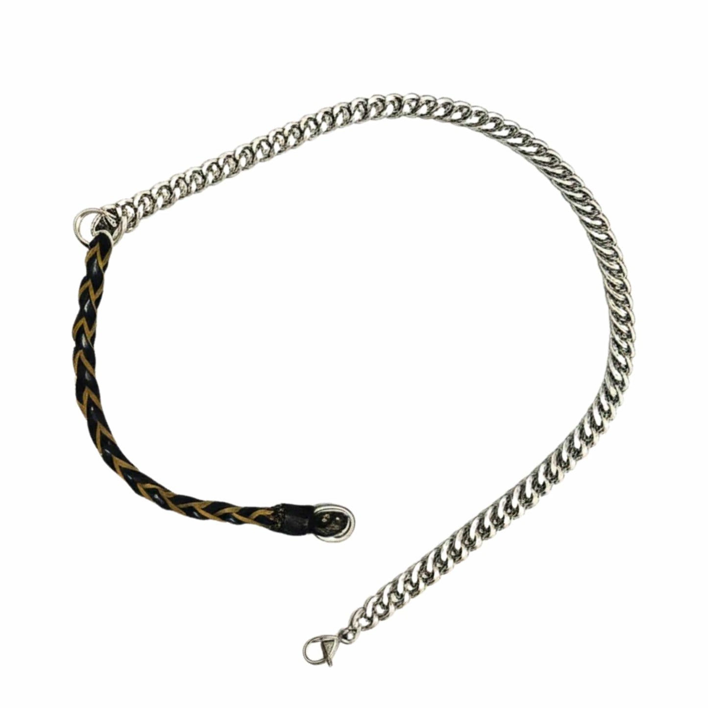 THE MEN THING Leather Necklace CURBLINK BRAID - Pure Titanium Steel Chain with Black and Light Brown Beaded Rope Necklace for Men and Boys - 17inch