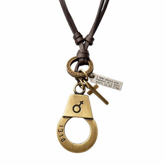 THE MEN THING Leather Necklace FREEDOM CUFF - Titanium Steel Pendant with Adjustable Leather Rope for Men & Boys