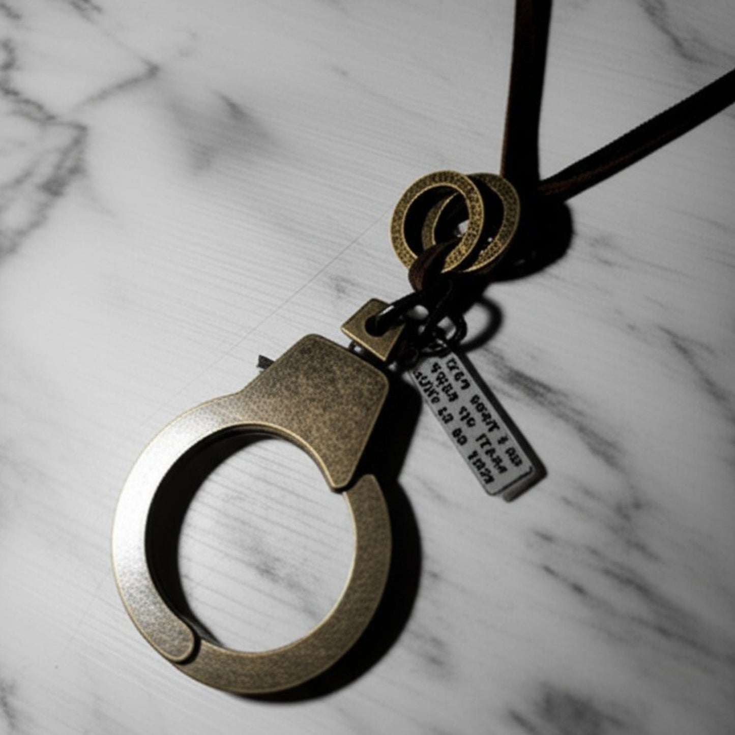 THE MEN THING Leather Necklace FREEDOM HANDCUFFS - Titanium Steel Pendant with Adjustable Rope Chain for Men & Boys