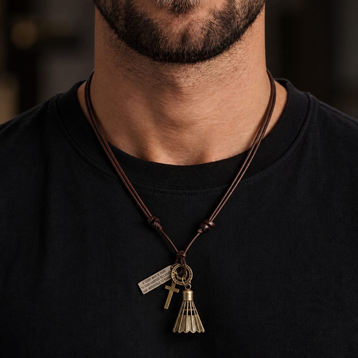 THE MEN THING Leather Necklace FREEDOM SHUTTLE – 1.5-Inch Pure Stainless Steel Pendant with Adjustable Leather Rope for Men & Boys