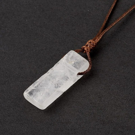 THE MEN THING Leather Necklace GYPSUM - Natural Crystal Unshaped Pendant with Adjustable Rope Chain for Men and Boys