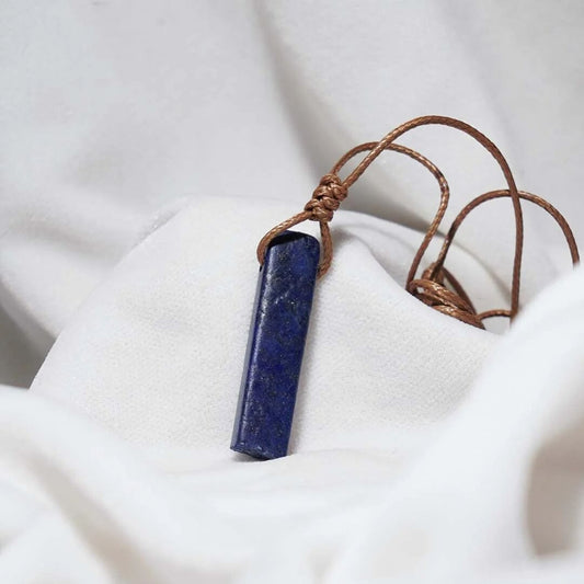 THE MEN THING Leather Necklace LAPIS LAZULI - Natural Crystal Unshaped Pendant with Adjustable Rope Chain for Men and Boys