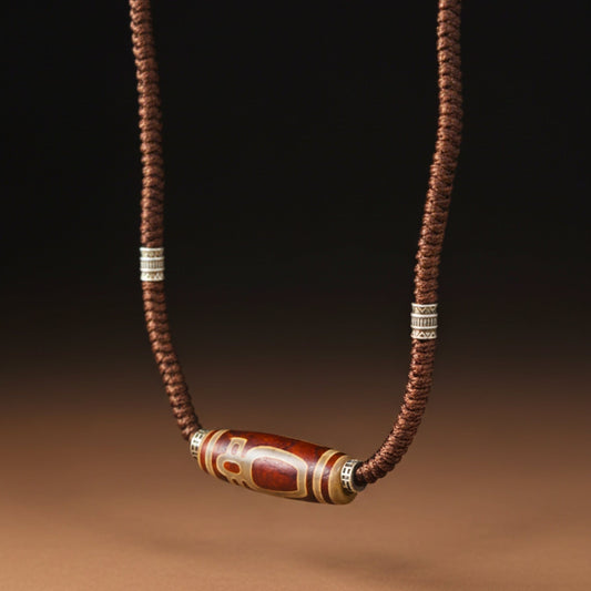 THE MEN THING Leather Necklace MYSTIC DZI – 2-Inch Natural Crystal Pendant with Adjustable Leather Rope for Men & Boys