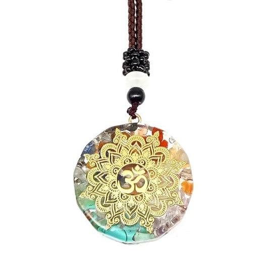 THE MEN THING Leather Necklace OM MANDALA - Om Symbol necklace with 30 inch Adjustable Rope Chain for Men & Boys
