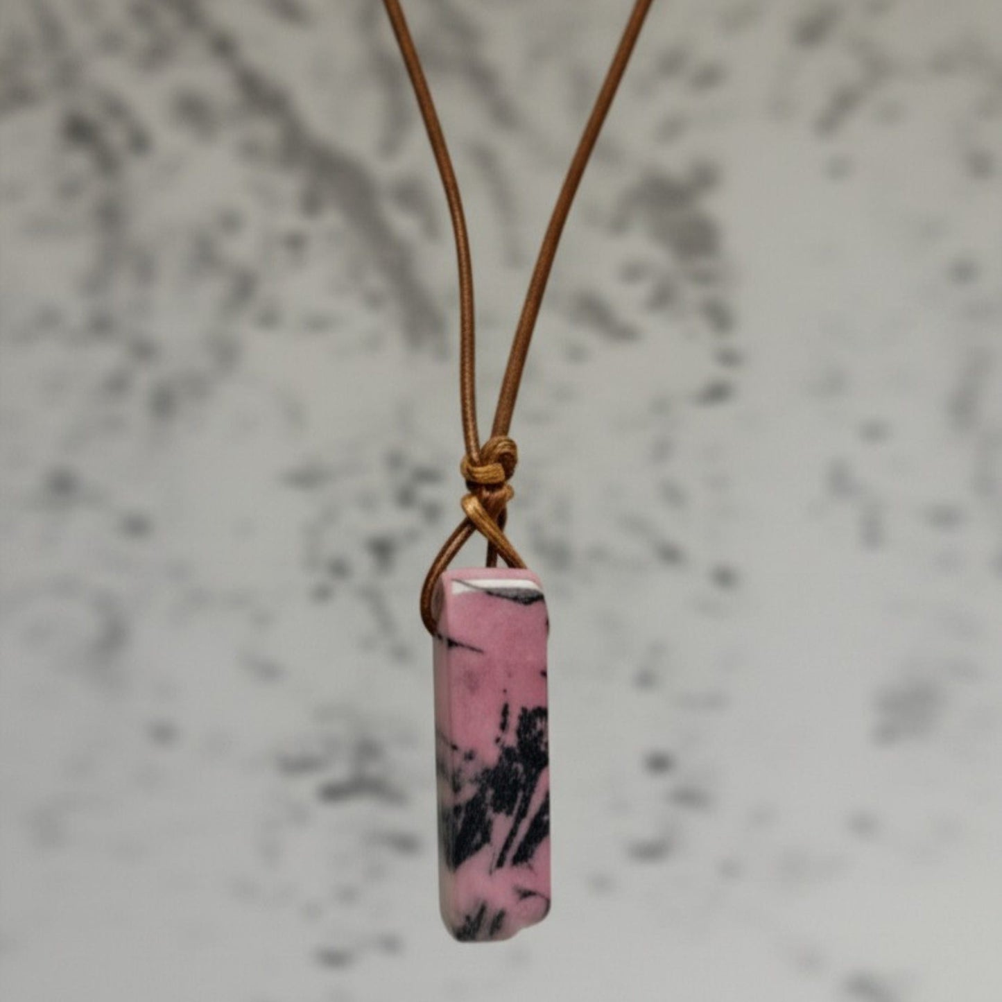 THE MEN THING Leather Necklace RHODONITE BLOOM - Natural Crystal Pendant with Adjustable Pure Leather Cord Necklace for Men & Boys