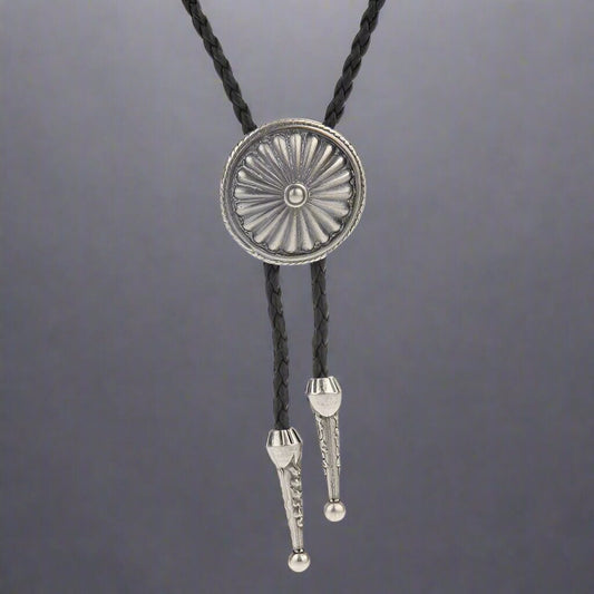 THE MEN THING Leather Necklace SOLARIS - Retro Alloy Pendant Bolo Tie | Adjustable Genuine Leather Cowboy Necktie Necklace for Men & Boys