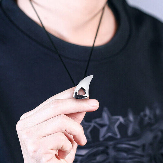 THE MEN THING Leather Necklace SPIKE EDGE - Titanium Steel Pendant with Adjustable Rope Chain for Men & Boys