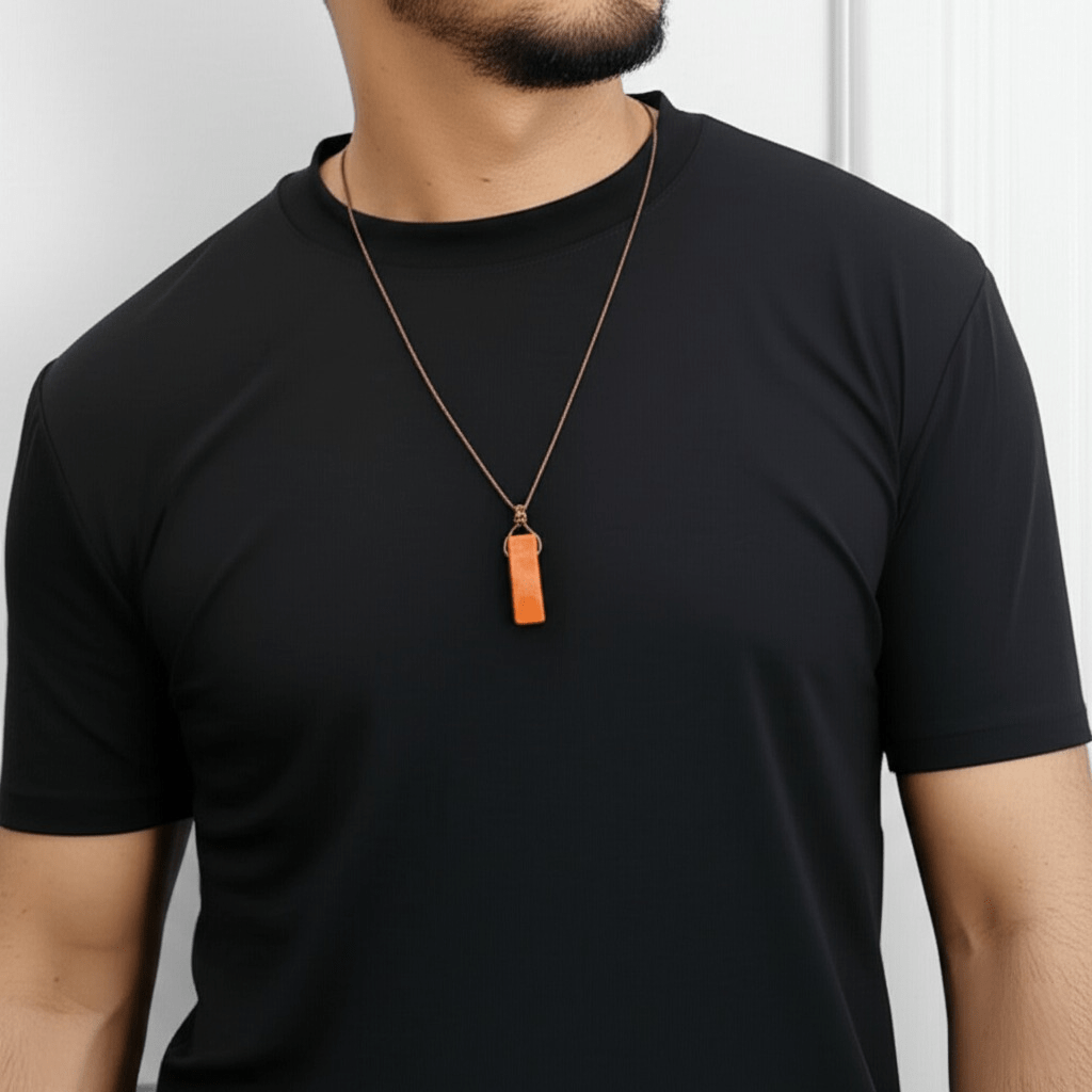 THE MEN THING Leather Necklace SUNSTONE PENDANT - Natural Crystal Pendant with Adjustable Pure Leather Cord Necklace for Men & Boys