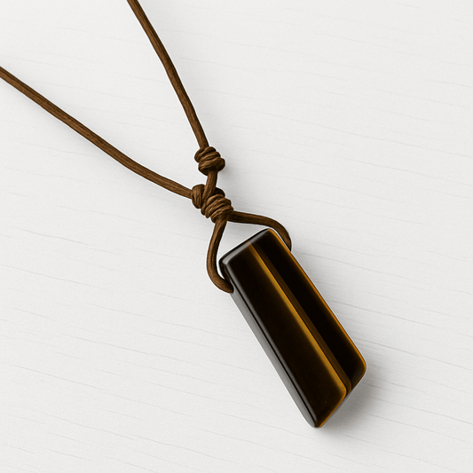 THE MEN THING Leather Necklace TIGERS EYE - Natural Crystal Pendant with Adjustable Pure Leather Cord Necklace for Men & Boys