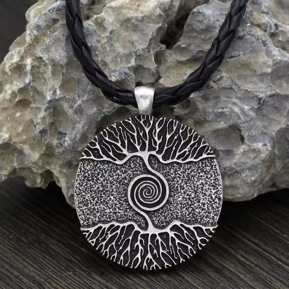 THE MEN THING Leather Necklace TREE GREY RUSTIC - Alloy Pendant with 24inch Leather Cord Chain for Men & Boy