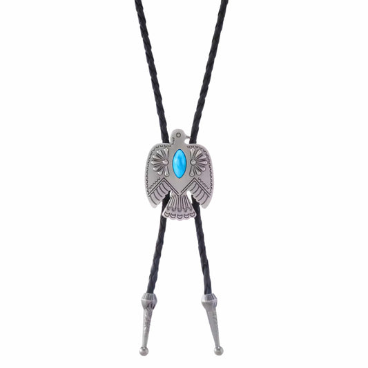 THE MEN THING Leather Necklace TURQUOISE EAGLE BOLO – 1.8 inch Pure Stainless Steel Pendant with Adjustable Black Leather Rope for Men & Boys