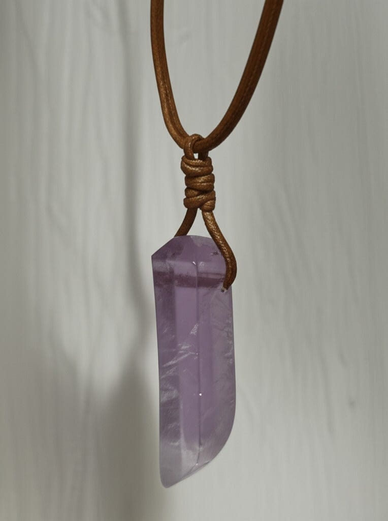 THE MEN THING Leather Necklace TWILIGHT AMETHYST - Natural Crystal Pendant with Adjustable Pure Leather Cord Necklace for Men & Boys