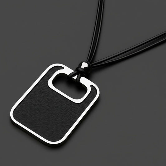THE MEN THING Leather Necklace TWIN EMBER - Titanium Steel Pendant with Adjustable Rope Chain for Men & Boys