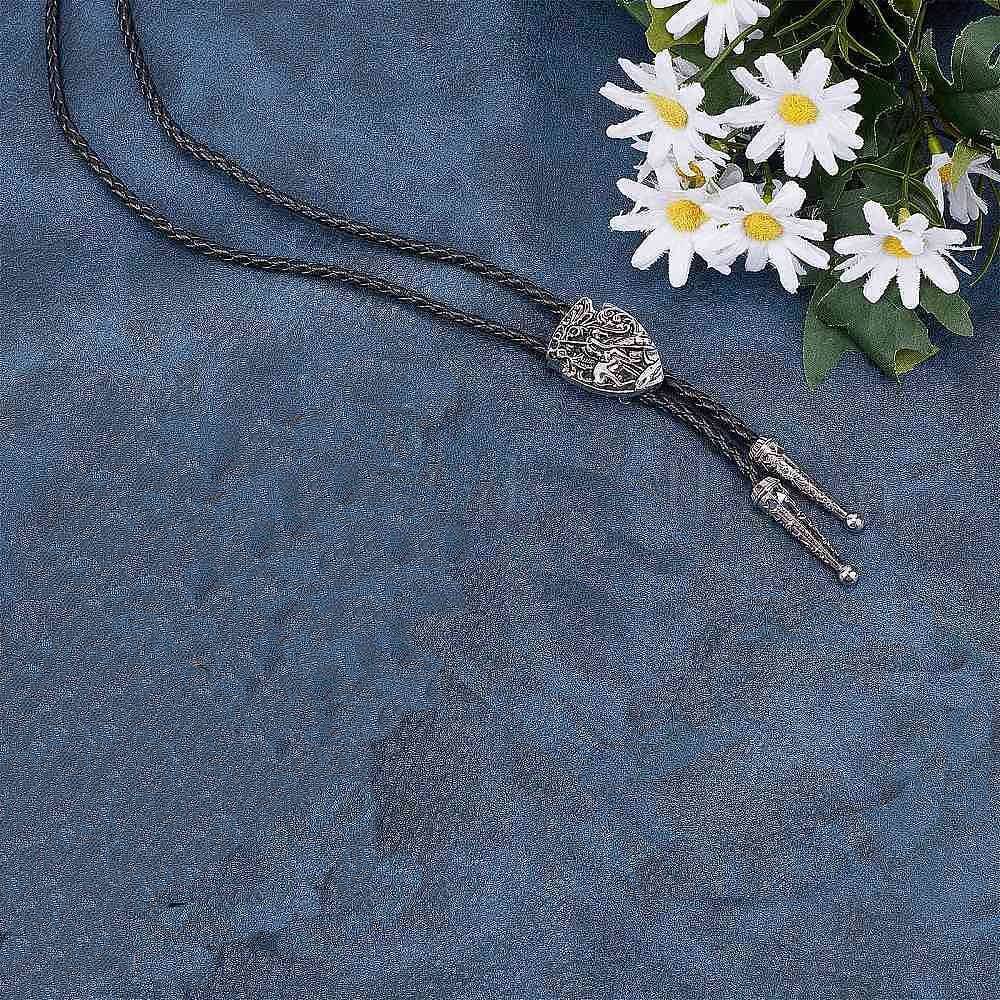 THE MEN THING Leather Necklace VANGUARD - Retro Alloy Pendant Bolo Tie | Adjustable Genuine Leather Cowboy Necktie Necklace for Men & Boys