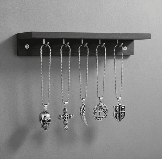 THE MEN THING Necklace High Stakes 5-Piece Collector's Pendant Set – JOKER DECK, ALLMIGHTY CROSS, SKULLBIG, VICTORY TOOTH, & TREE OF LIFE Necklaces on 24 Inch Stainless Steel Chain for Mens and Boys