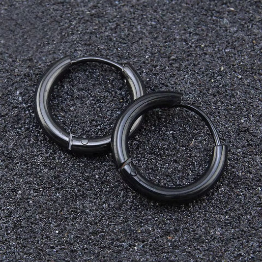 THE MEN THING Nose & Ear Ring AVOR BLACK - 16mm Titanium Steel Hoop Earrings for Men & Boys (2 Pcs)