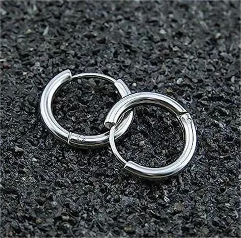 THE MEN THING Nose & Ear Ring AVOR SILVER - Titanium Steel Hoop Earrings for Men & Boys (16MM to 8 MM) (2 Pcs)