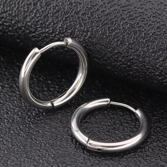THE MEN THING Nose & Ear Ring AVOR SILVER - Titanium Steel Hoop Earrings for Men & Boys (16MM to 8 MM) (2 Pcs)