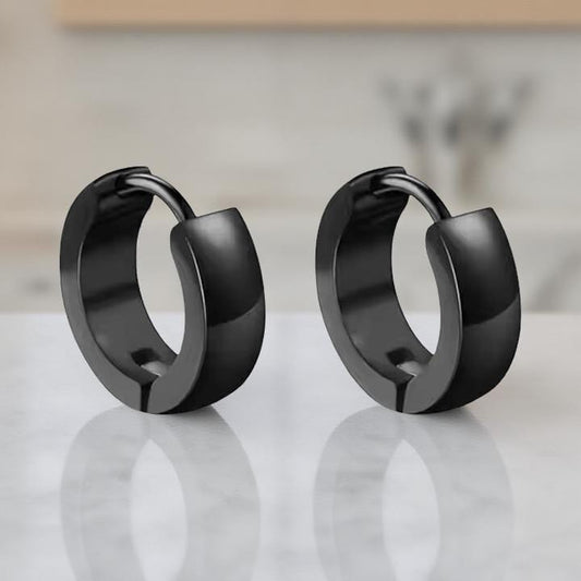 THE MEN THING Nose & Ear Ring BLACK COBALT CREST - 7mm Titanium Steel Hoop Earrings for Men & Boys (2 Pcs)