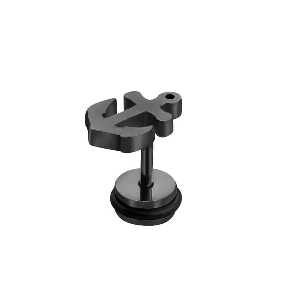 THE MEN THING Nose & Ear Ring Pair (Both Ears) ANCLA ANCHOR BLACK - Pure Titanium Steel Piercing Ear Earrings for Men & Boys (2 Pcs)